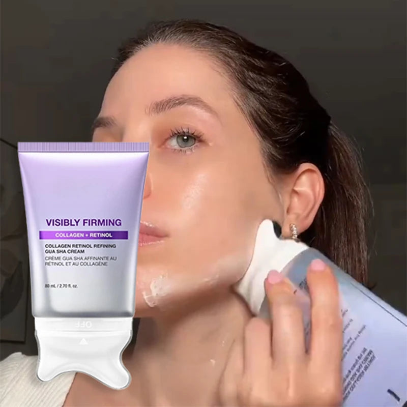 Crema Refinadora de Colágeno y Retinol con Gua Sha, Reduce las Líneas Finas, Crema Hidratante para Cuello y Rostro, Masajeador Facial, Cuidado de la Piel Coreano