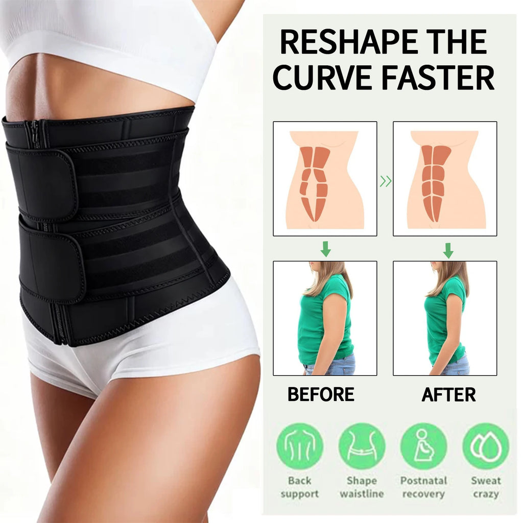 Entrenador de cintura ajustable para mujer, corsé de neopreno con cinturones dobles con cremallera, faja de entrenamiento para control de barriga y soporte de espalda