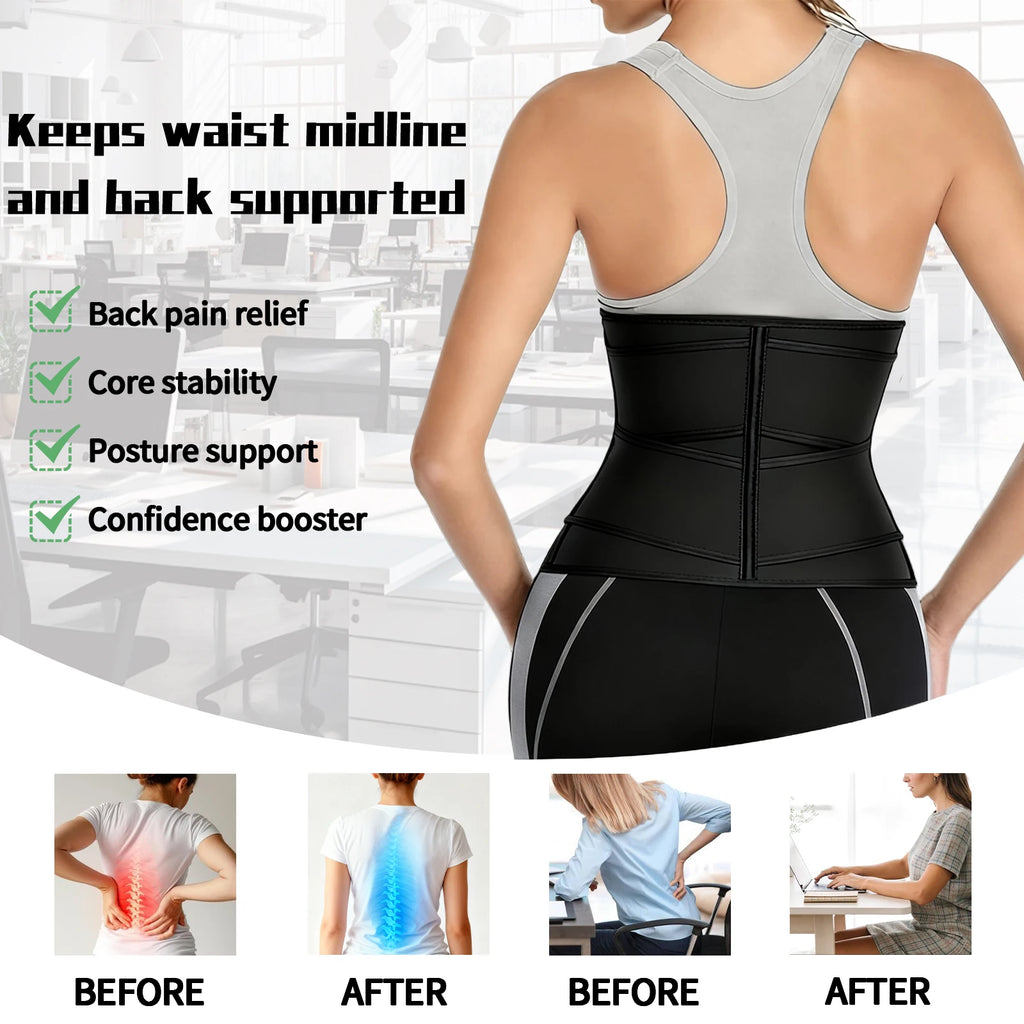 Entrenador de cintura ajustable para mujer, corsé de neopreno con cinturones dobles con cremallera, faja de entrenamiento para control de barriga y soporte de espalda