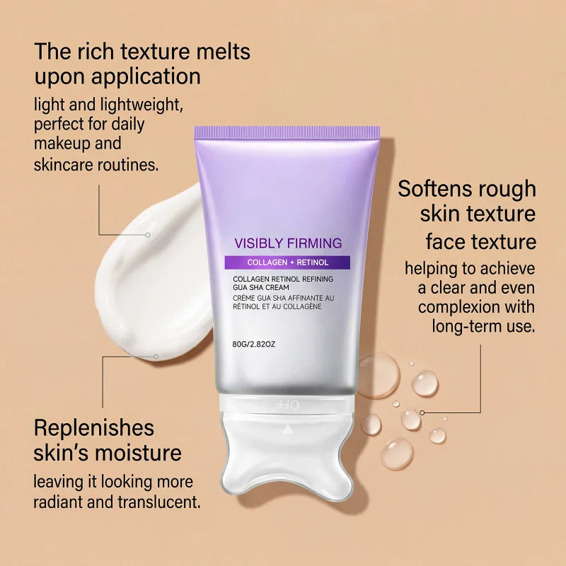 Crema Refinadora de Colágeno y Retinol con Gua Sha, Reduce las Líneas Finas, Crema Hidratante para Cuello y Rostro, Masajeador Facial, Cuidado de la Piel Coreano