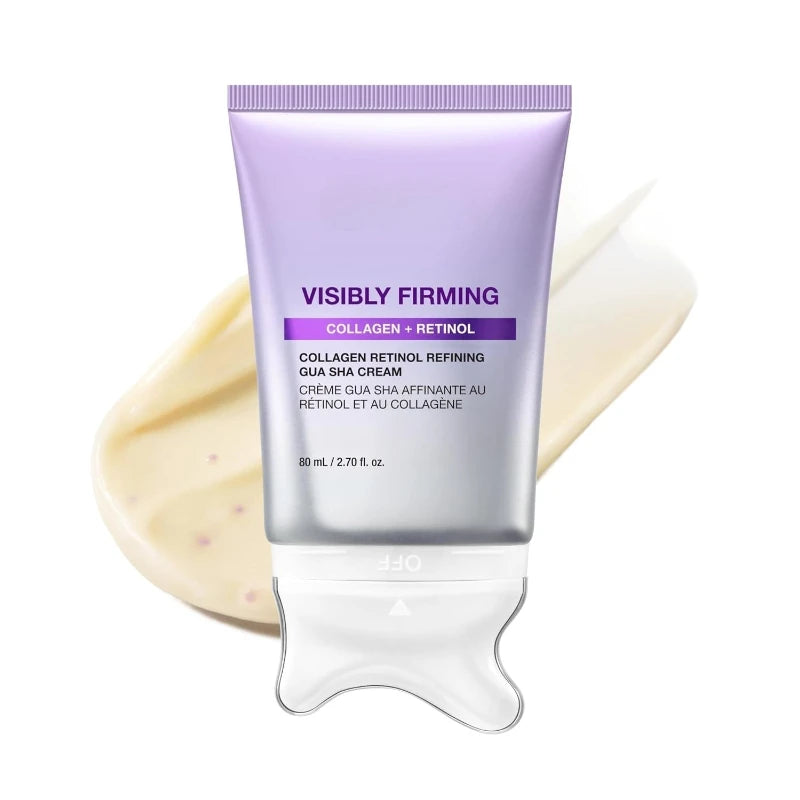 Crema Refinadora de Colágeno y Retinol con Gua Sha, Reduce las Líneas Finas, Crema Hidratante para Cuello y Rostro, Masajeador Facial, Cuidado de la Piel Coreano