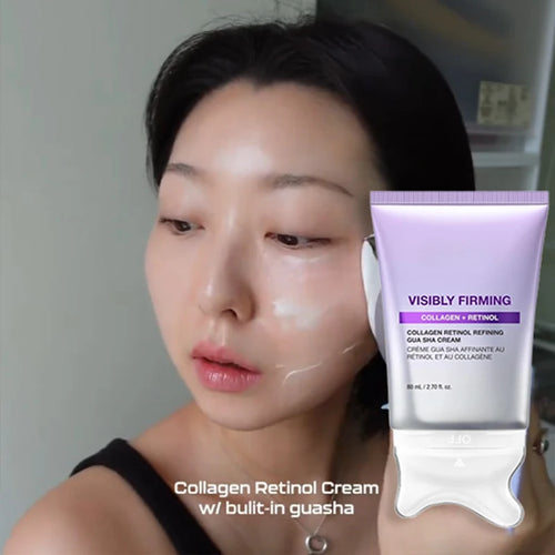 Crema Refinadora de Colágeno y Retinol con Gua Sha, Reduce las Líneas Finas, Crema Hidratante para Cuello y Rostro, Masajeador Facial, Cuidado de la Piel Coreano